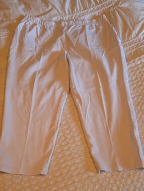 White Elastic-Waist Capri Pants Xxl